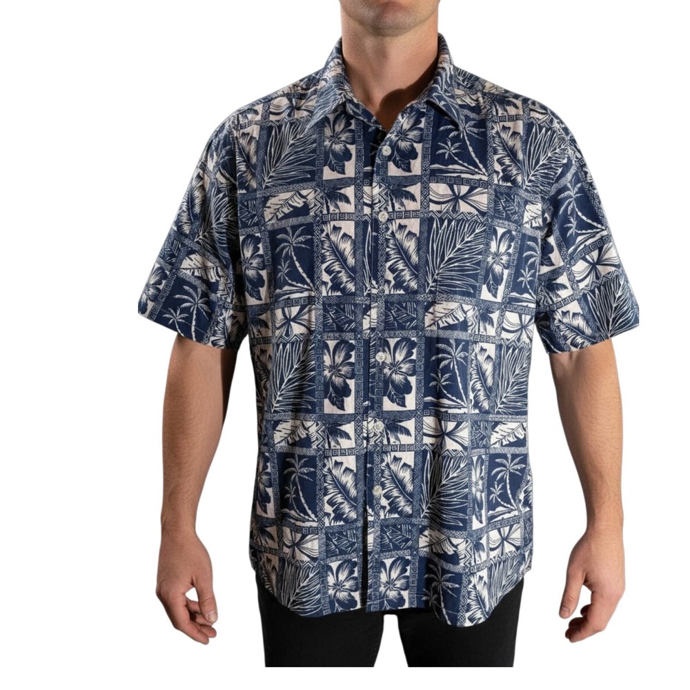 Cooke Street Hawaiian Shirt Mens 2XL Blue Floral Palm Aloha Button Up‎